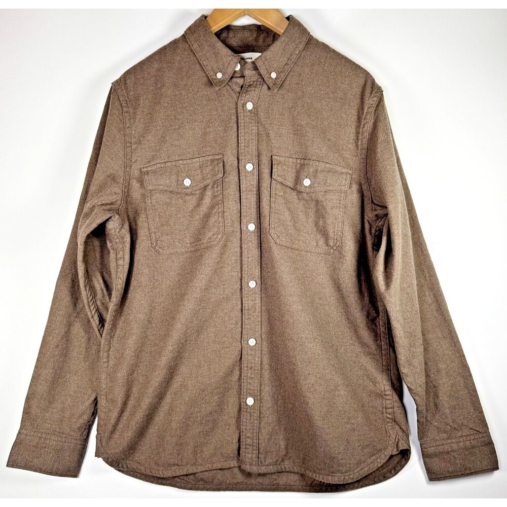 Everlane Men's Flannel Shirt L Brown Organic Cotton Long‎ Sleeve Button Down